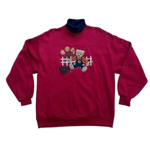 Vintage 90sGopher Sport Sweatshirt Teddy Bear Sunflower Women Large Burgundy USA